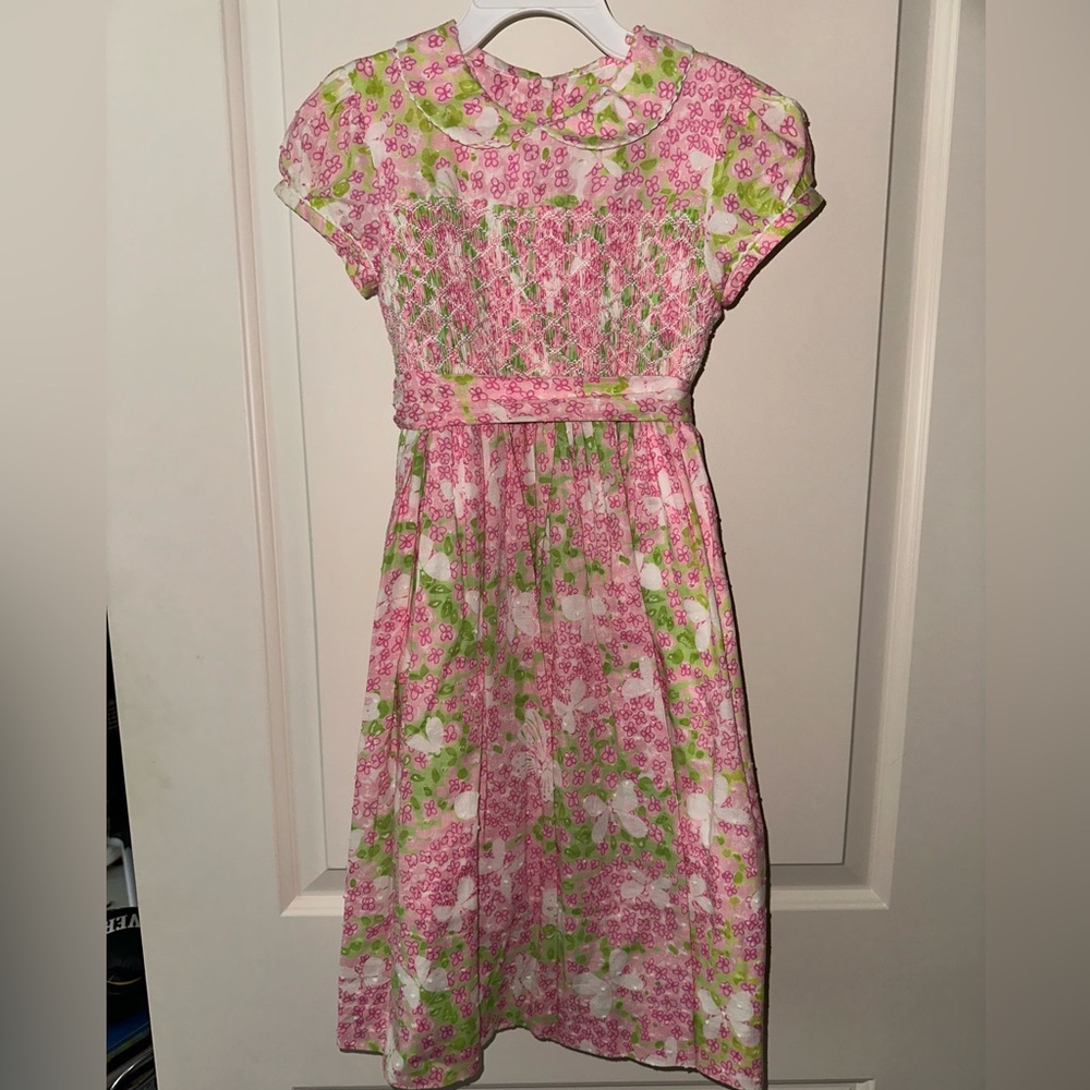 Lilly Pulitzer Pink & Green Floral Smocked Kids Dress